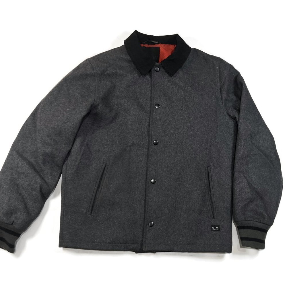 OTW Collection Jacket Mens Medium‎ Corduroy Collar Wool Blend Gray Coat Button